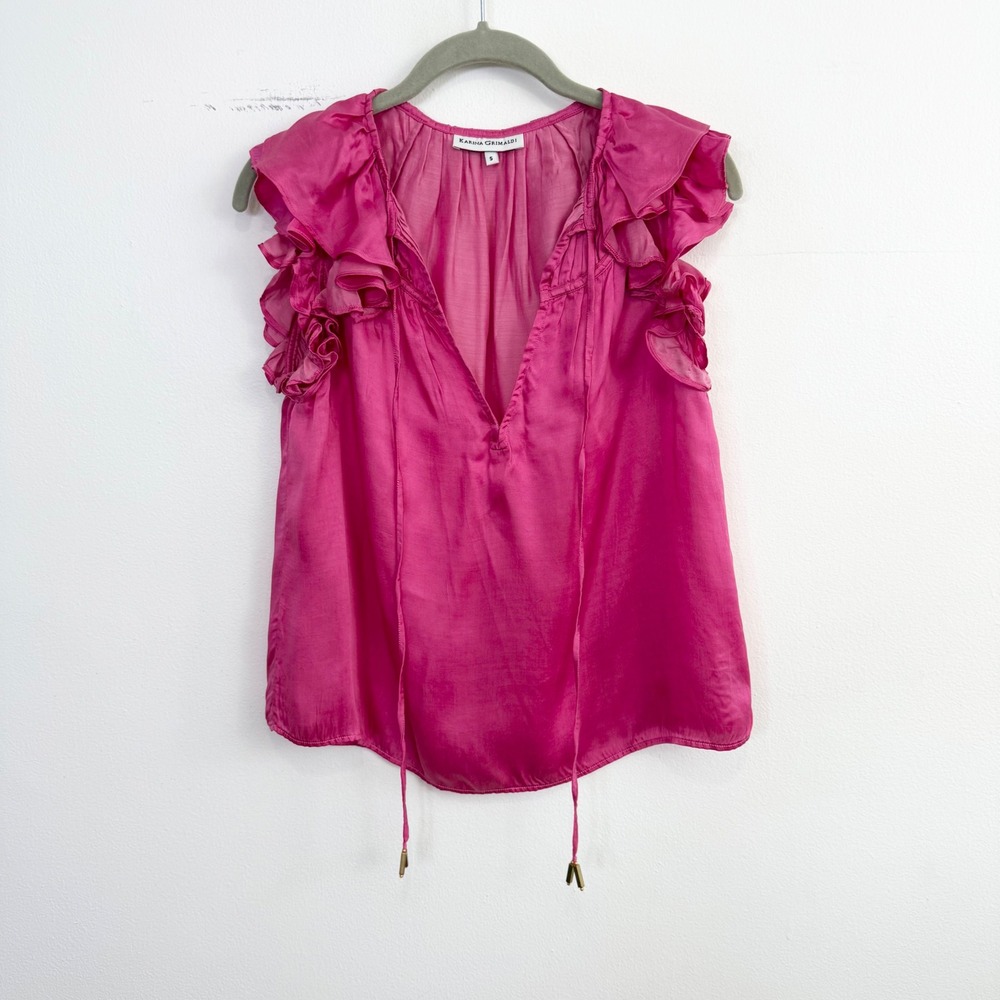 Karina Grimaldi Sabrina Silk Ruffle‎ Blouse Pink Size Small